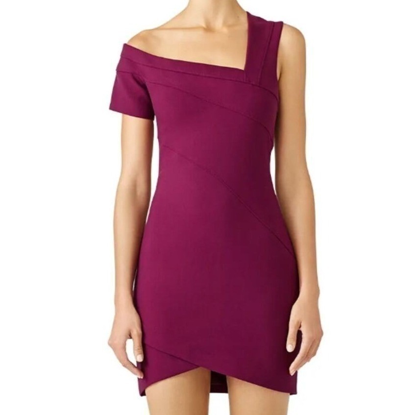 Cinq Sept One Shoulder Cocktail Dress Magenta Bodycon Wedding Guest Size 2